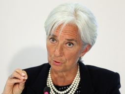 La directora gerente del FMI, Christine Lagarde, en una rueda de prensa en Londres. AFP  /