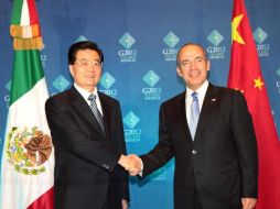 Felipe Calderón durante la reunión bilateral con el presidente del a Republica Popular de China, Hu Jintao. NTX  /