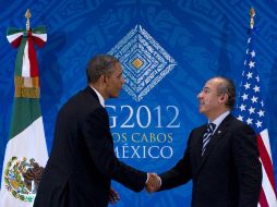 ''Hemos tenido un fructífero encuentro'', aseguró Calderón sobre el diálogo que mantuvo con Obama para llegar al acuerdo. AP  /