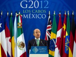 Felipe Calderón habló al finalizar la cumbre en Los Cabos. AP  /