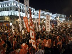 Protesta ante los recortes económicos en la Puerta del Sol, en Madrid, contra los últimos recortes aprobados por el Gobierno. EFE  /