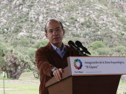 El presidente Felipe Calderón, durante la apertura oficial de la Zona arqueológica, El Coporo, Guanajuato.NTX  /