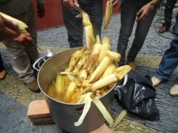 Al final de la reunión se tuvo una elotiza en un patio del edificio del Poder Legislativo, producidos en la región de La Barca.  /
