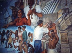 Mural Presencia del maestro en la historia de México, una de las creaciones de Aurora Reyes. ESPECIAL  /