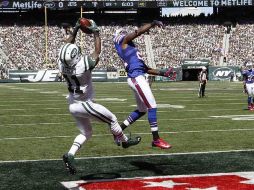 Jeremy Kerley atrapa el primer pase de Touchdown de Sánchez en el partido. REUTERS  /