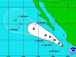 Trayectoria esperada de ''Kristy'' en los próximos cinco días, según el Centro Nacional de Huracanes de EU. ESPECIAL  /