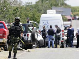Trabajadores forenses en la carretera en Tizapán El Alto. EFE  /