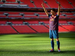 En la figura se muestra la manera en la que el artillero del Barcelona festeja sus goles. AFP  /