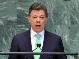 El presidente de Colombia, Juan Manuel Santos Calderón, durante su intervención Asamblea General de la ONU. EFE  /