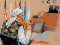 Dibujo del juicio; Khalid Sheik Mohammed recibió autorización para hablar a la corte en una audiencia previa. AP  /