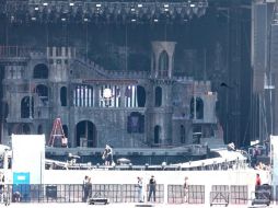 Aspecto del montaje del escenario en el Foro Sol, para el concierto de Lady Gaga, como parte de ''Born This Way Ball''. EL UNIVERSAL  /
