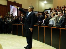 Durante la de protesta del nuevo secretario General del Congreso, Marco Antonio Daza Mercado.  /