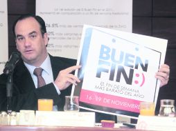 Anuncio. Francisco Beckmann, presidente del Consejo Directivo de la Canaco, presentó los pormenores de El Buen Fin en Jalisco.  /