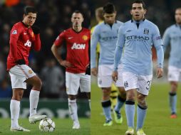 Hernández (i) y Tévez (d) serían clave para la delantera del United y del City, respetivamente. ESPECIAL  /