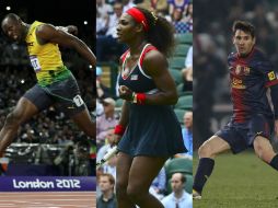 izquierda a derecha: Bolt, Serena Williams y Messi, entre candidatos al Premio Laureus. ESPECIAL  /