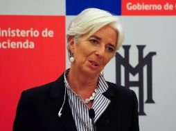 La directora gerente del FMI, Christine Lagarde, participa en rueda de prensa con el ministro de Hacienda chileno Felipe Larra. XINHUA  /