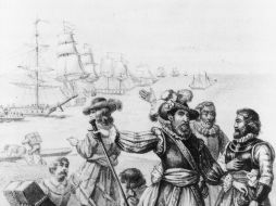 Ilustración que muestra cuando Diego de Velazquez le entrega La Armada a Cortés. ARCHIVO /