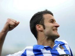 Agirretxe festeja su gol anotado frente al Valladolid. AFP /