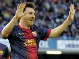 Messi festeja el gol que ponía con la victoria parcial al Barcelona sobre el Celta. EFE /