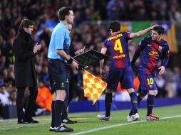 Momento que Lionel Messi entró a la cancha en lugar de Fábregas. AP /