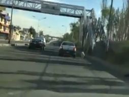 En el video que fue publicado en Facebook se observa al perro siguiendo el carro de su dueña. ESPECIAL /