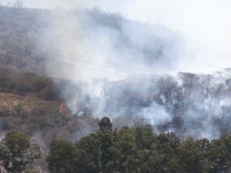 Hacia las 20:00 horas el incendio ya estaba cercado por los tragahumos.  /