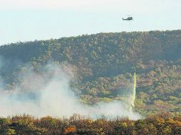 Una aeronave combate el fuego en La Primavera, situación que permanece a pesar de que ayer, en un momento, se declaró sofocado. EL INFORMADOR /