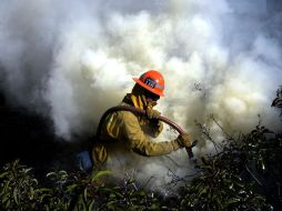 Casi 2 mil bomberos con camiones, topadoras y aviones trabajaban para controlar el incendio, centrados en la zona este del fenómeno. EFE /