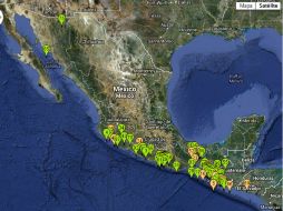 La imagen marca los últimos sismos registrados en el país. Tomada del sitio del SSN. ESPECIAL /