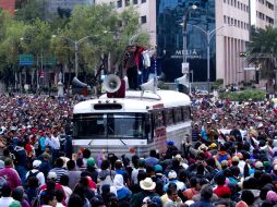 Integrantes de la CNTE realizan un mitin en pleno Paseo de la Reforma. NTX /