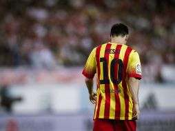 Lionel Messi salió de cambio ante el Atlético de Madrid por supuesta lesión, Sabella cuenta con Messi y lo convocó con la Albiceleste. EFE /