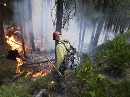 Más de cuatro mil bomberos tratan de impedir el paso a las zonas urbanas de Tuolumne City. AP /