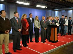 El presidente de Colombia, Juan Manuel Santos (C), mientras anuncia cinco cambios en su Gabinete ministerial. EFE /