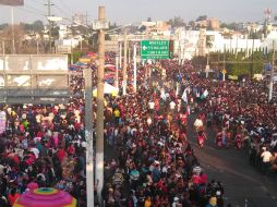 Avenida Ávila Camacho luce llena de ''romeros'', a la espera del paso de la Virgen de la Expectación de Zapopan.  /
