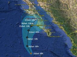 'Octave' podría impactar el jueves en Baja California aunque debilitado como baja presión remanente. TOMADA DE @conagua_clima  /
