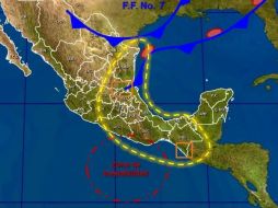 El sistema bordea las costas del Pacífico Sur mexicano ingresando humedad al centro, sur y sureste del país. TOMADA DE @conagua_clima  /