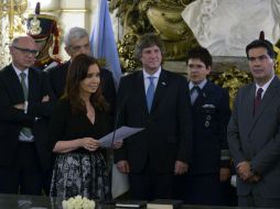 La presidenta Fernández presenta a los nuevos miembros de su gabinete. AFP /