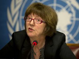 Kirsten Sandberg, presidente de derechos del niño en la ONU, habla durante una conferencia de prensa. AP /