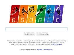 El doodle se muestra en los colores rojo, naranja, amarillo, verde, azul y morado y en cada uno de ellos se despliegan deportes. ESPECIAL /