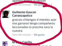 Imagen del mensaje hecho por el presunto policía. ESPECIAL /