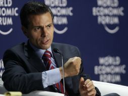 El Presidente Enrique Peña Nieto habla durante el Foro Económico Mundial sobre América Latina. AP /