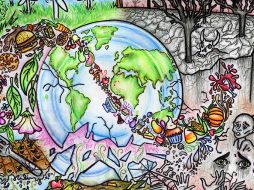 La ganadora explicó que en su obra quería plasmar el desperdicio de comida en el mundo y mostrar cómo afecta a todos. ESPECIAL /