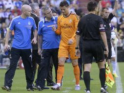 El internacional portugués abandonó el duelo contra Valladolid antes de 10 minutos. EFE /