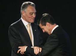 El presidente de Portugal, Aníbal Cavaco, y su homólogo mexicano durante la clausura del seminario ''Oportunidades empresariales''. EFE /