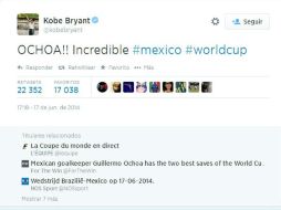 El basquetbolista Kobe Bryant también felicitó al arquero mexicano. ESPECIAL /