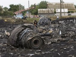 Una mujer camina en el sitio donde el avión de Malaysia Airlines se estrelló luego de ser derribado. AP /
