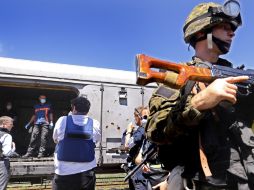 Los cuerpos de las víctimas se encuentran refrigerados en un vagón en la ciudad de Torez. Aun no han sido repatriados. EFE /