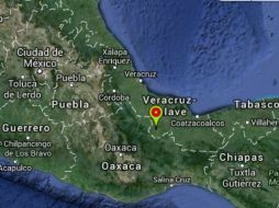 Imagen que proporciona el SMN sobre el epicentro del sismo en el sur de Veracruz. ESPECIAL /