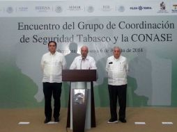 Renato Sales ofrece una conferencia de prensa en el Encuentro del Grupo de Coordinación de seguridad en Tabasco. NTX /