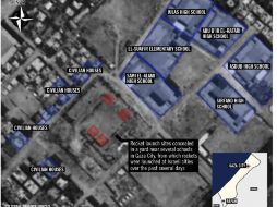 Fotografía proporcionada por las Fuerzas de Defensa de Israel que muestra los sitios de lanzamiento de cohetes desde Gaza. AP  /
